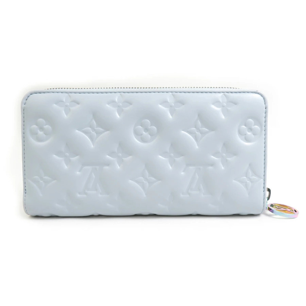 Louis Vuitton Round Zipper Long Wallet Monogram Embossed Zippy Lambskin Blue - Picture 2 of 5